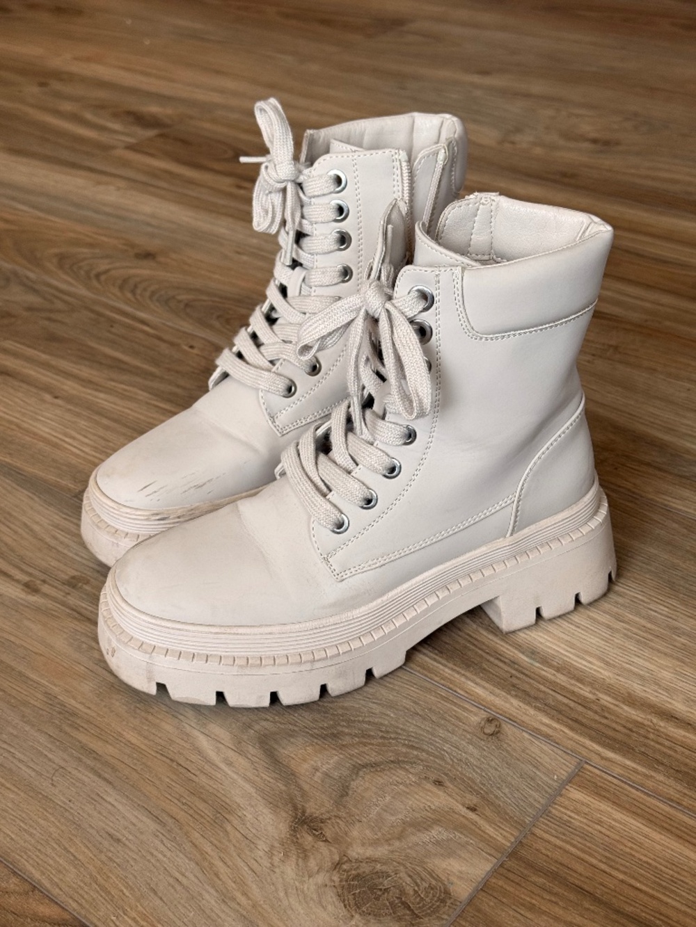 Beige lace up boots